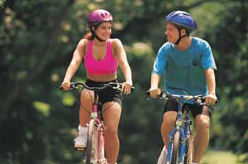Couple riding bikes